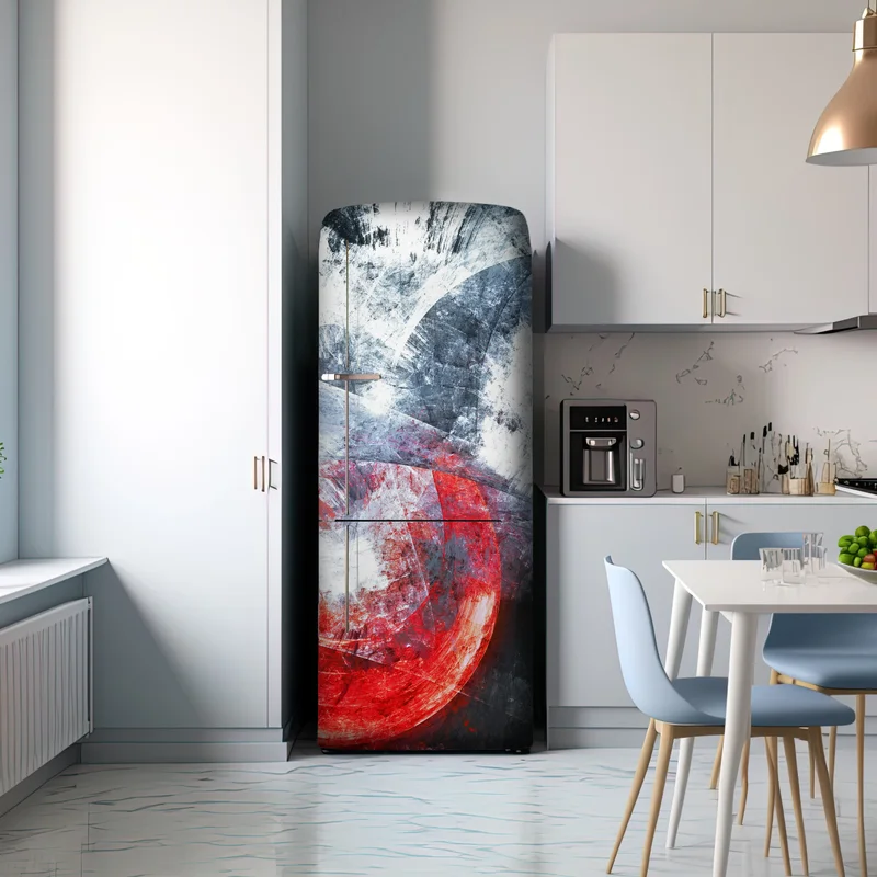Kühlschrankaufkleber dynamische rote und weiße abstrakte komposition