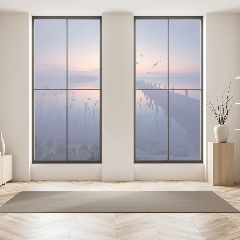 Fensteraufkleber ruhiger sonnenaufgang am see mit vögeln