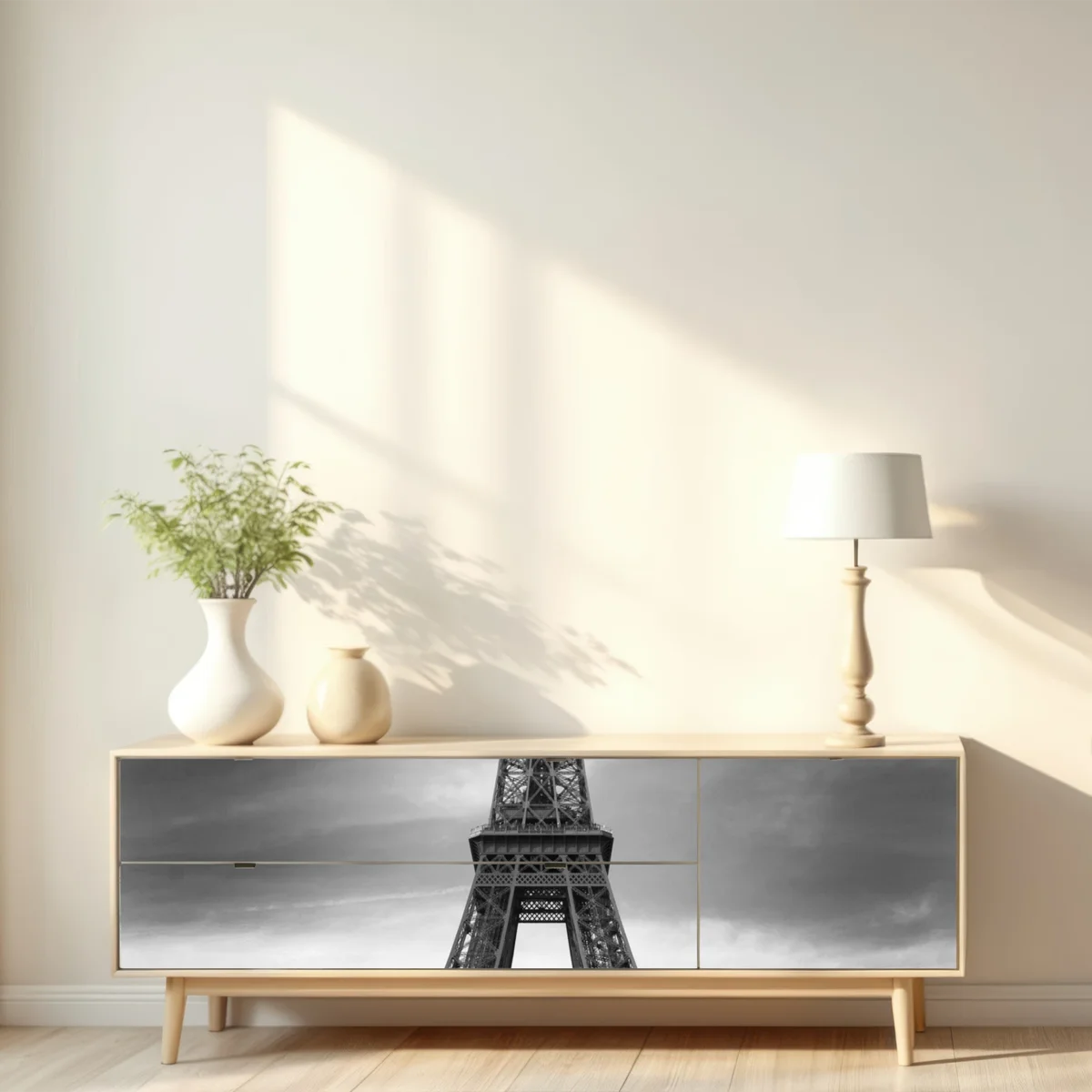 Repositionierbarer Aufkleber Eiffelturm mit rotem vintage-auto Repositionierbarer Aufkleber Eiffelturm mit rotem vintage-auto