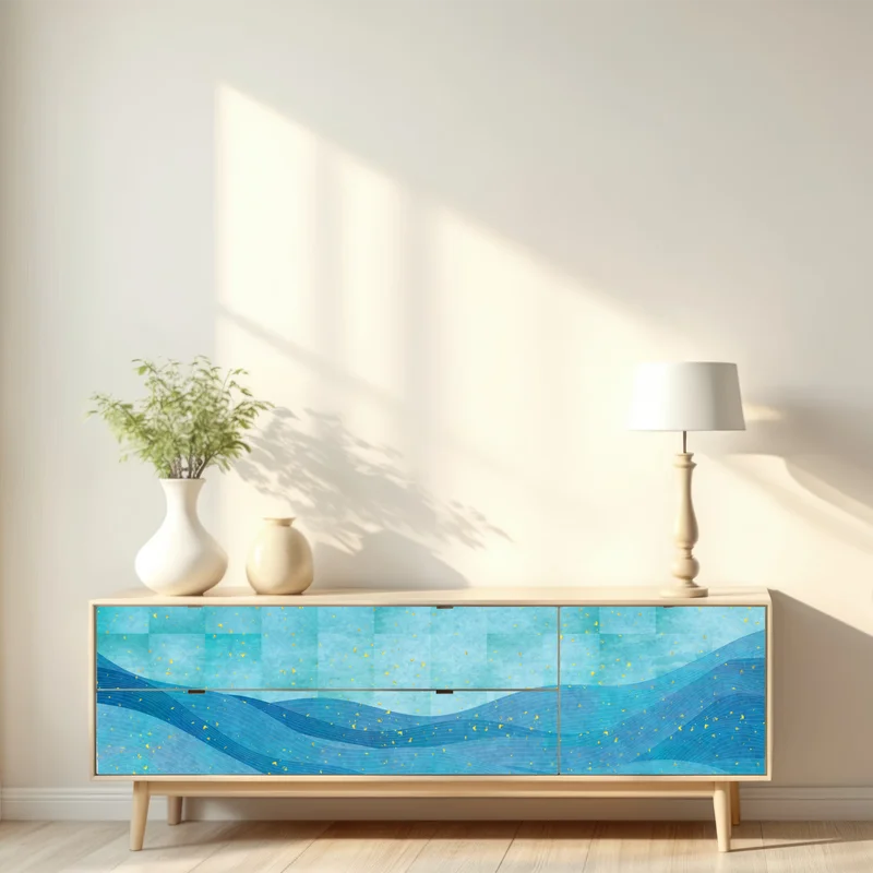 Repositionierbarer Aufkleber türkiswellen abstrakte komposition Repositionierbarer Aufkleber türkiswellen abstrakte komposition