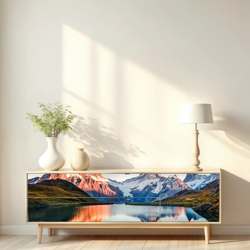 Repositionierbarer Aufkleber sonnenuntergangsreflexionen am Bachalpsee, Schweiz