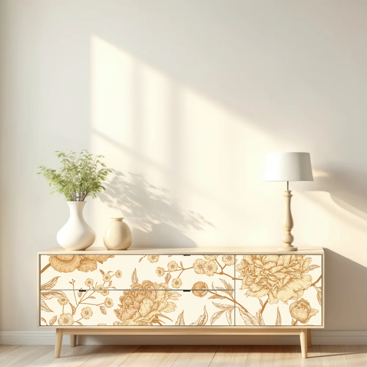 Repositionierbarer Aufkleber vintage beiges blumenmuster mit pfingstrosen Repositionierbarer Aufkleber vintage beiges blumenmuster mit pfingstrosen