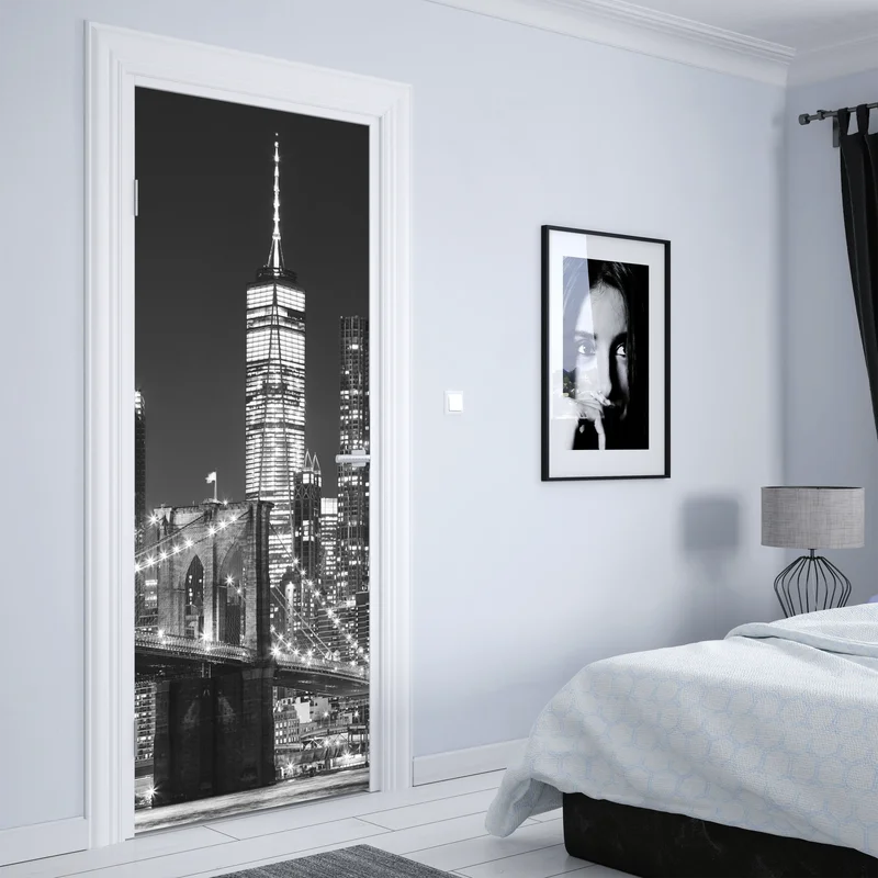 Türaufkleber Brooklyn Bridge und Manhattan skyline bei nacht