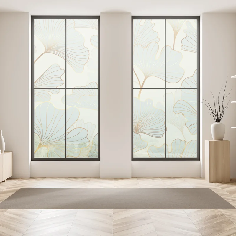 Fensteraufkleber pastell ginkgo blättermuster mit goldakzenten