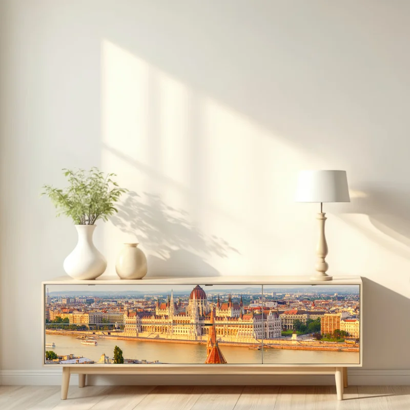 Repositionierbarer Aufkleber Budapest skyline mit dem ungarischen Parlament am Donauufer