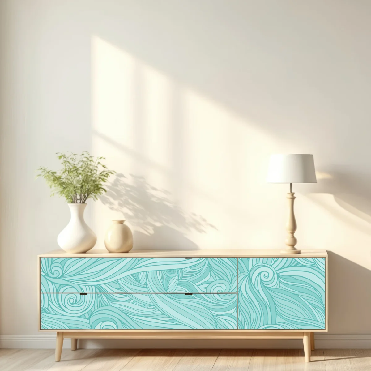 Repositionierbarer Aufkleber türkis wellenmuster für das interieur Repositionierbarer Aufkleber türkis wellenmuster für das interieur