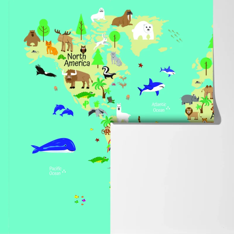 Fototapete weltkarte der tierwelt für kinder Fototapete weltkarte der tierwelt für kinder