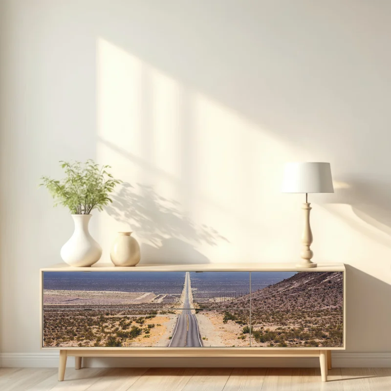 Repositionierbarer Aufkleber endlose wüstenstraße in die berge