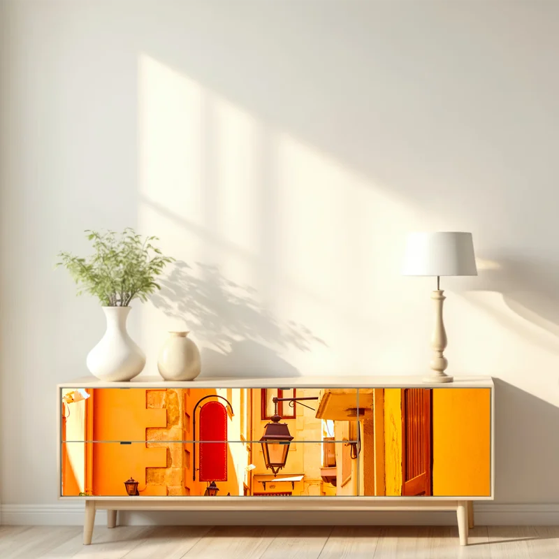 Repositionierbarer Aufkleber sonnige gelbe gasse in Rethymno, Kreta