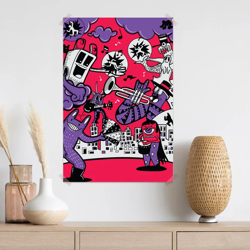 Poster bunte monsterband illustration • Poster bei Wallnifity® Poster bunte monsterband illustration • Poster bei Wallnifity®