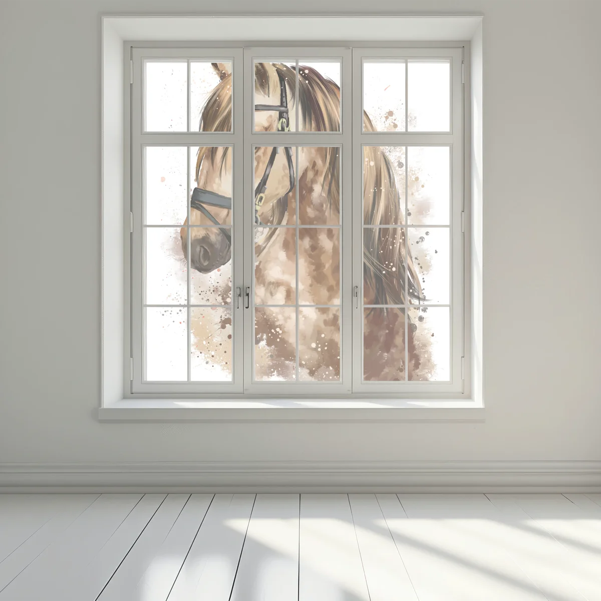 Naklejka na okno akwarelowy portret brązowego konia Naklejka na okno akwarelowy portret brązowego konia