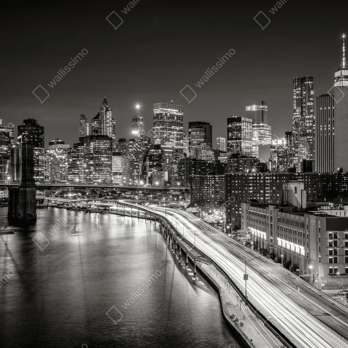 Poster monochrome stadtsilhouette bei nacht Poster monochrome stadtsilhouette bei nacht