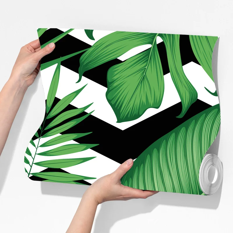 Fototapeta tropikalne liście na zygzakowatym tle Fototapeta tropikalne liście na zygzakowatym tle