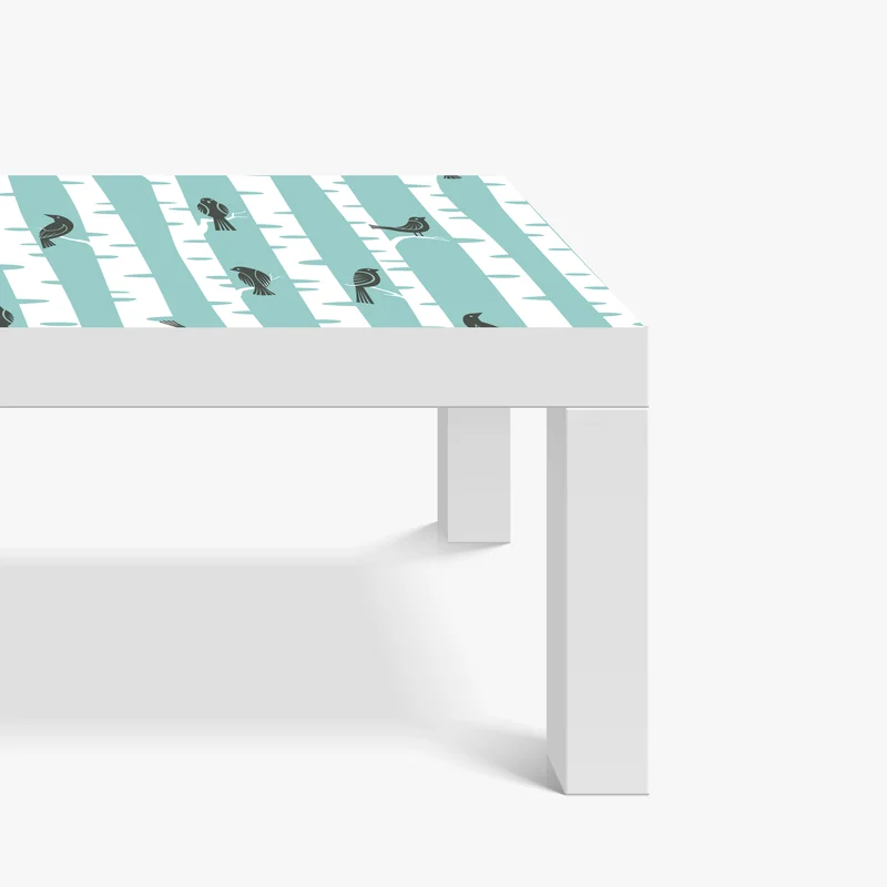 Tischaufkleber und Schreibtischaufkleber türkis birkenwald mit vögeln