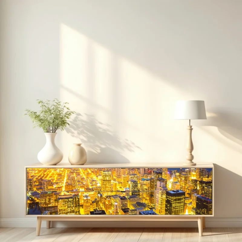 Repositionierbarer Aufkleber luftaufnahme der nächtlichen skyline von Chicago