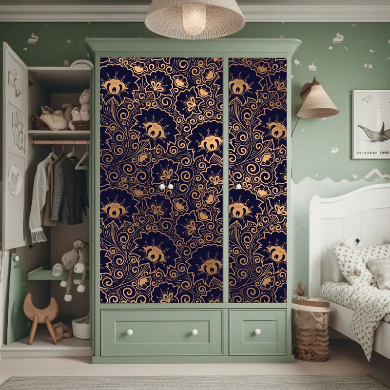 Schrankaufkleber luxuriöses goldenes blumenmuster auf dunklem hintergrund