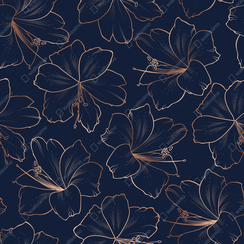 Schrankaufkleber dunkelblaues muster mit goldenen blumenkonturen Schrankaufkleber dunkelblaues muster mit goldenen blumenkonturen