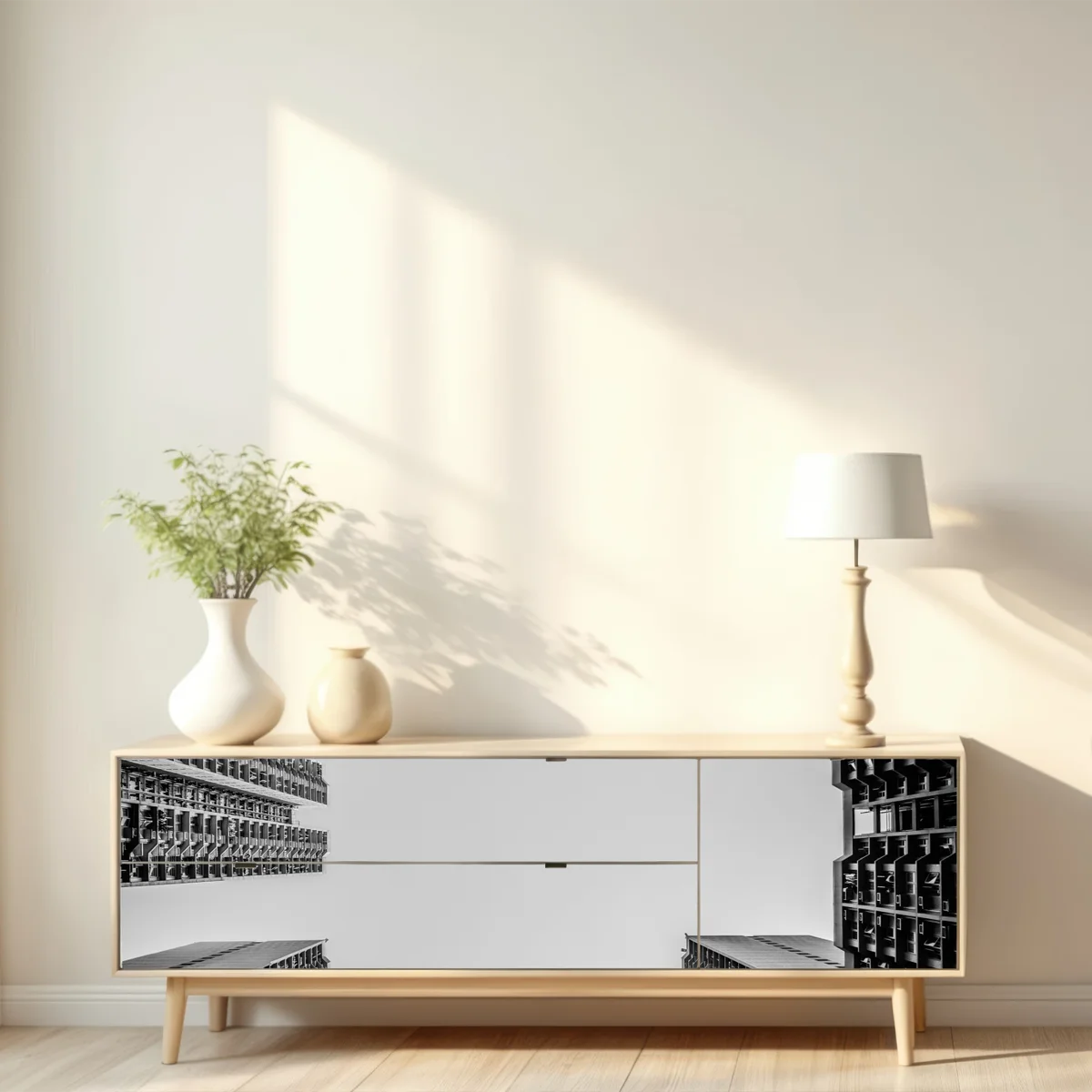 Repositionierbarer Aufkleber städtische perspektive hochhäuser Repositionierbarer Aufkleber städtische perspektive hochhäuser