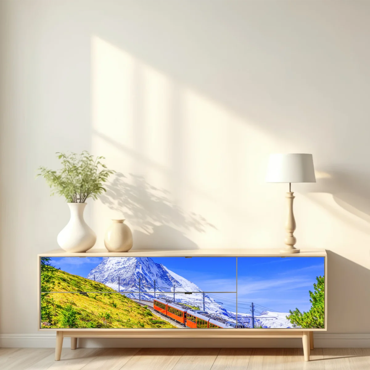 Repositionierbarer Aufkleber Gornergrat zug vor dem Matterhorn Repositionierbarer Aufkleber Gornergrat zug vor dem Matterhorn