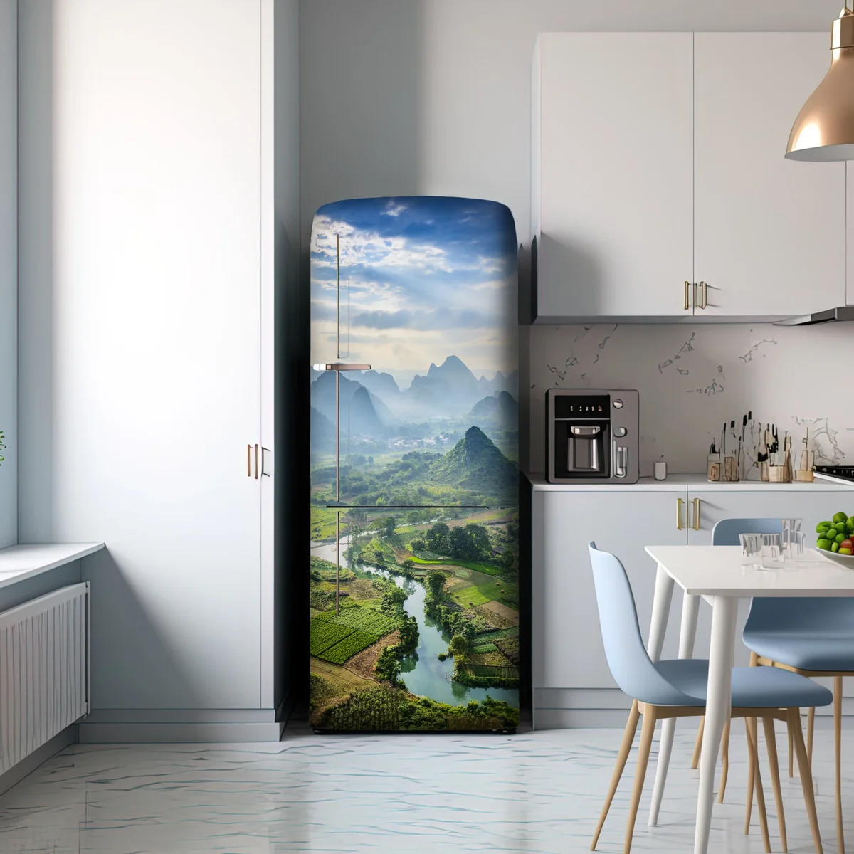 Kühlschrankaufkleber nebliges karsttal bei sonnenaufgang Kühlschrankaufkleber nebliges karsttal bei sonnenaufgang