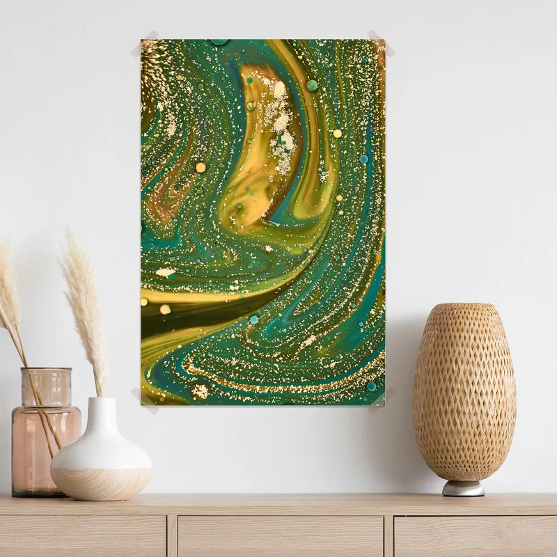 Poster grün-goldene flüssige marmorierte kunst Poster grün-goldene flüssige marmorierte kunst