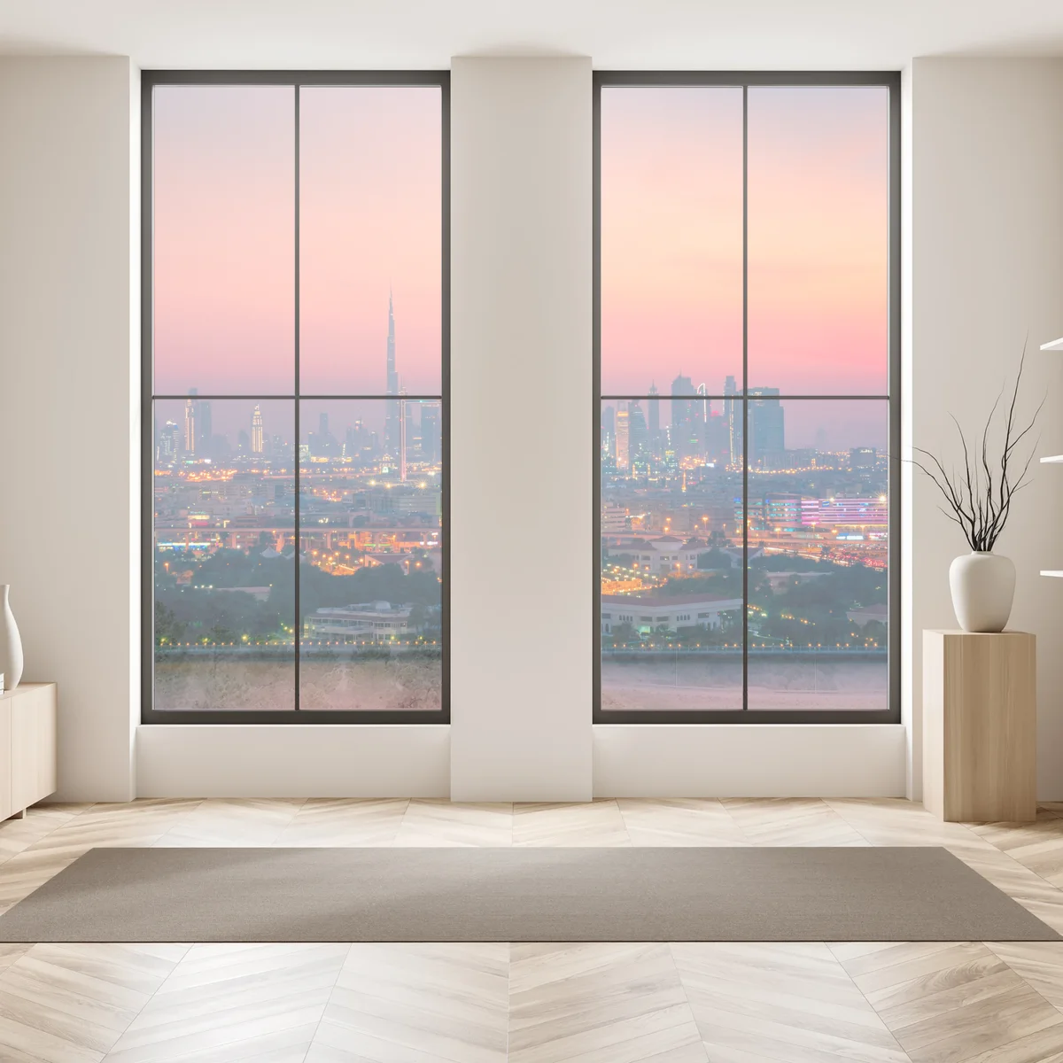 Fensteraufkleber Dubai skyline bei sonnenuntergang Fensteraufkleber Dubai skyline bei sonnenuntergang