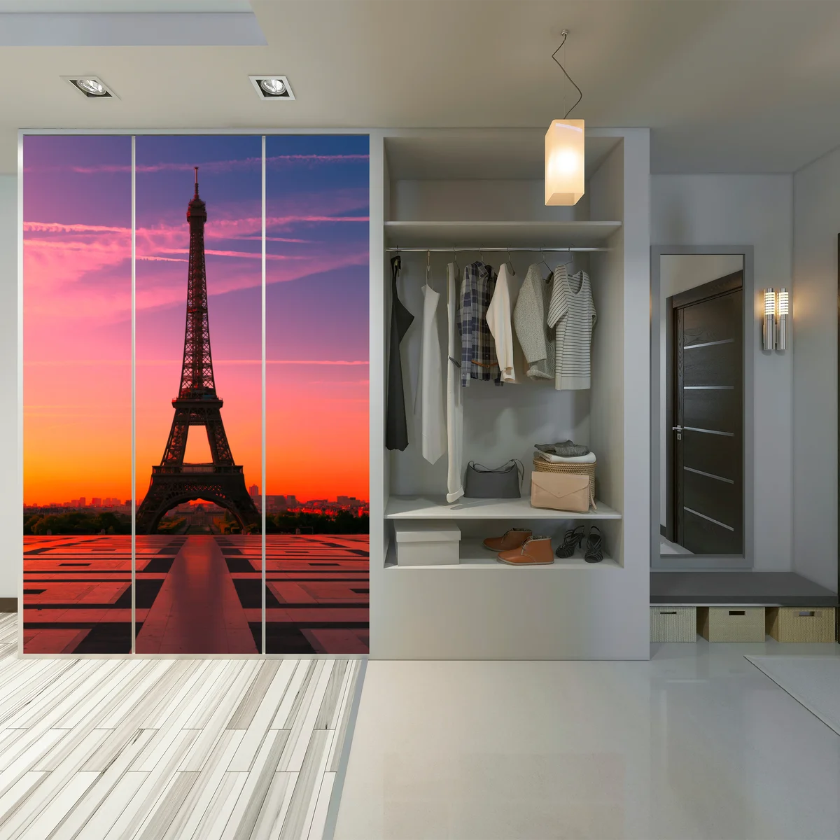 Schrankaufkleber sonnenaufgang über dem Eiffelturm Schrankaufkleber sonnenaufgang über dem Eiffelturm