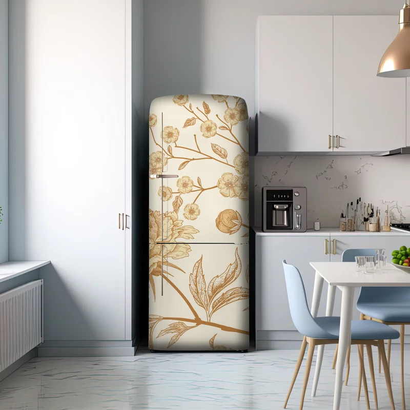 Kühlschrankaufkleber vintage beiges blumenmuster mit pfingstrosen