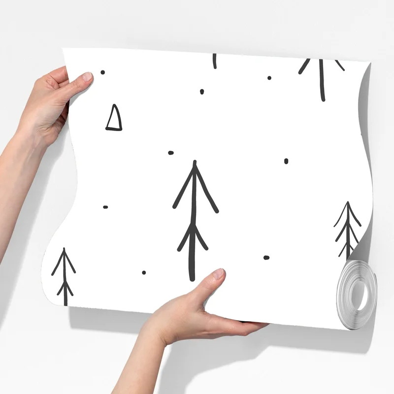 Fototapete minimalistisches muster mit handgezeichneten bäumen Fototapete minimalistisches muster mit handgezeichneten bäumen