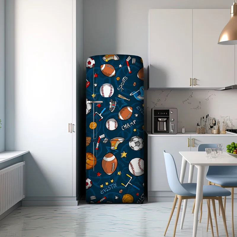 Kühlschrankaufkleber verspieltes sportmuster auf dunkelblauem hintergrund