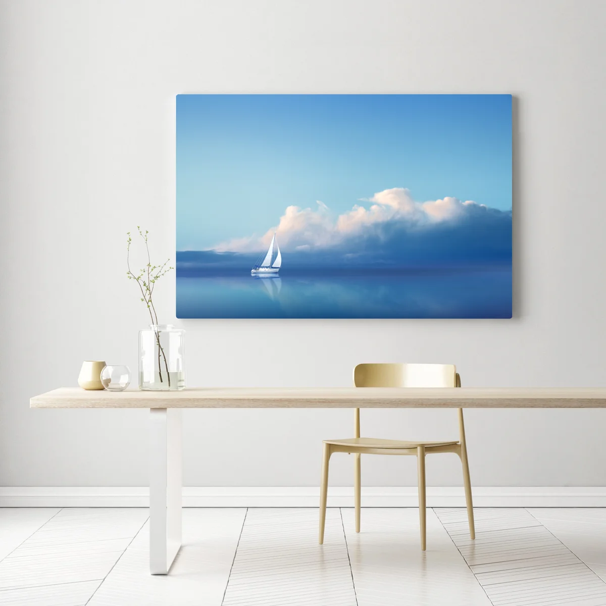 Leinwandbild segelboot auf ruhigem blauem meer Leinwandbild segelboot auf ruhigem blauem meer