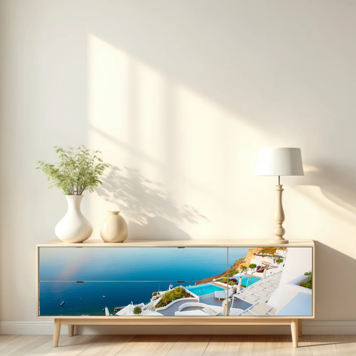 Repositionierbarer Aufkleber Santorini meerblick terrasse Repositionierbarer Aufkleber Santorini meerblick terrasse