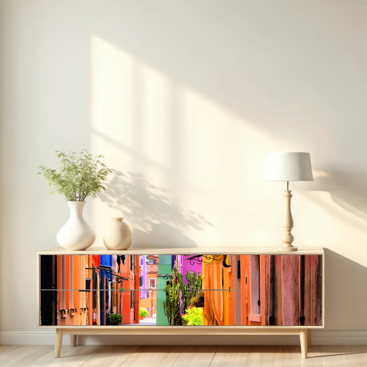 Repositionierbarer Aufkleber bunte mediterrane gasse Repositionierbarer Aufkleber bunte mediterrane gasse