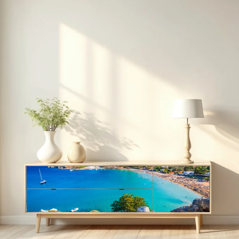 Repositionierbarer Aufkleber türkisbucht in Lindos, Rhodos