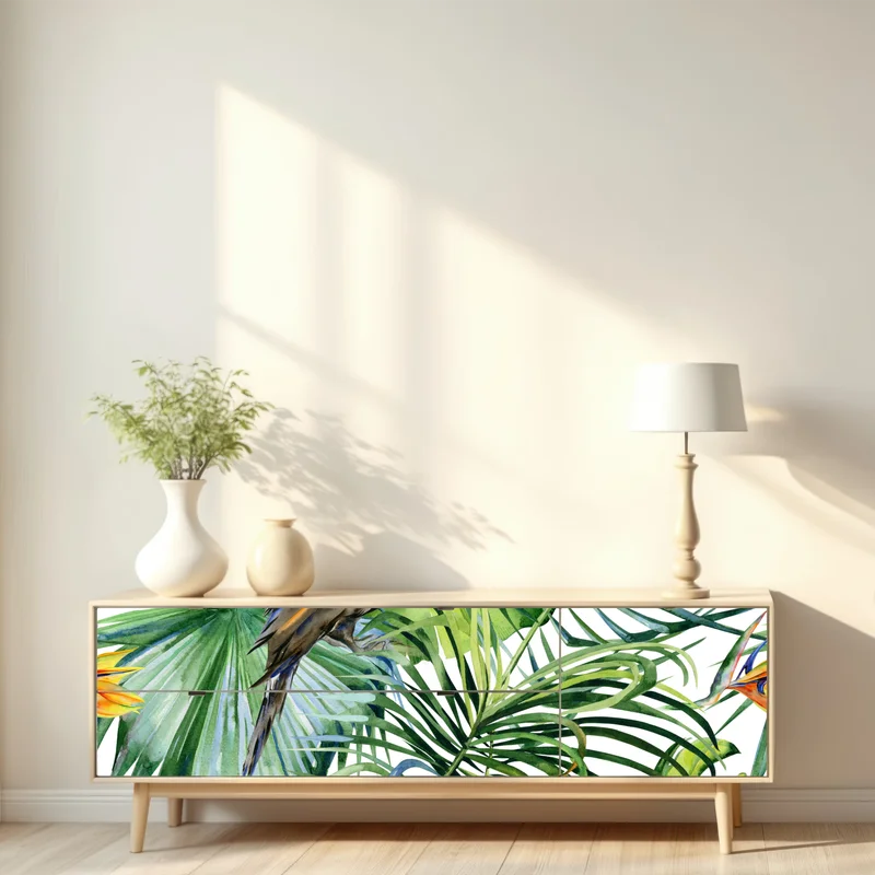 Repositionierbarer Aufkleber aquarell tukan im tropischen muster