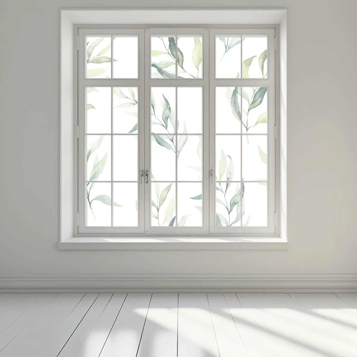 Naklejka na okno delikatny akwarelowy wzór z liśćmi eukaliptusa Naklejka na okno delikatny akwarelowy wzór z liśćmi eukaliptusa