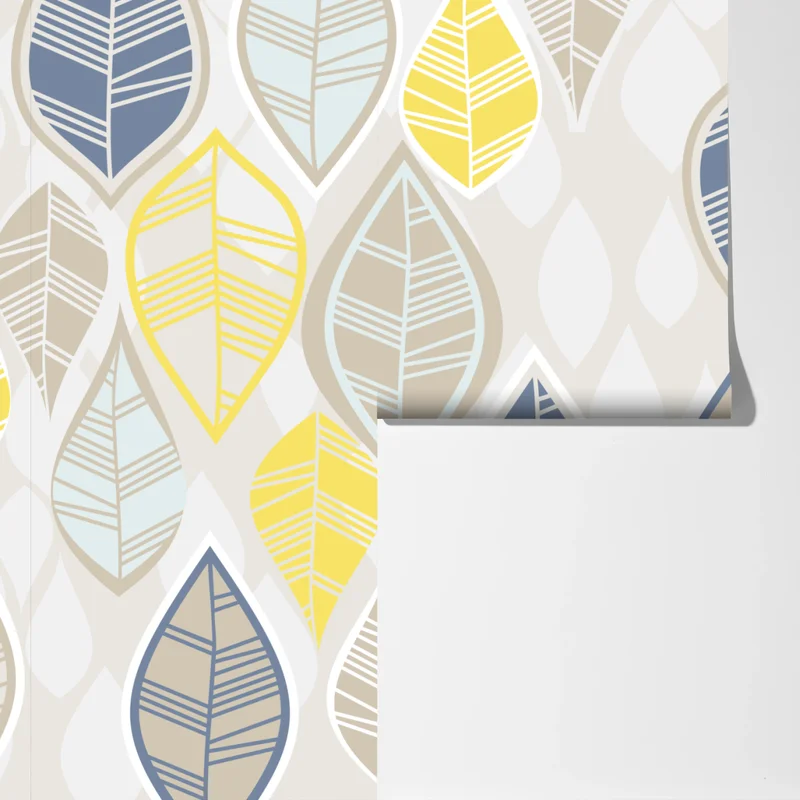 Fototapete skandinavisches blättermuster in sanften neutralen tönen Fototapete skandinavisches blättermuster in sanften neutralen tönen