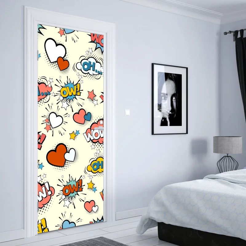 Türaufkleber pop art comic-herzen und sprechblasen