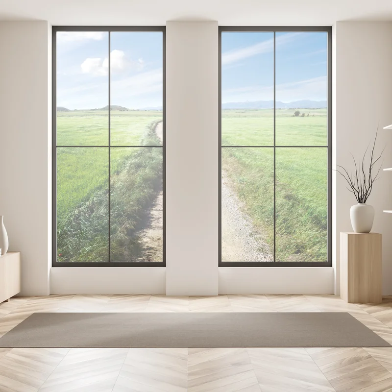 Fensteraufkleber gewundener landweg durch grüne wiesen