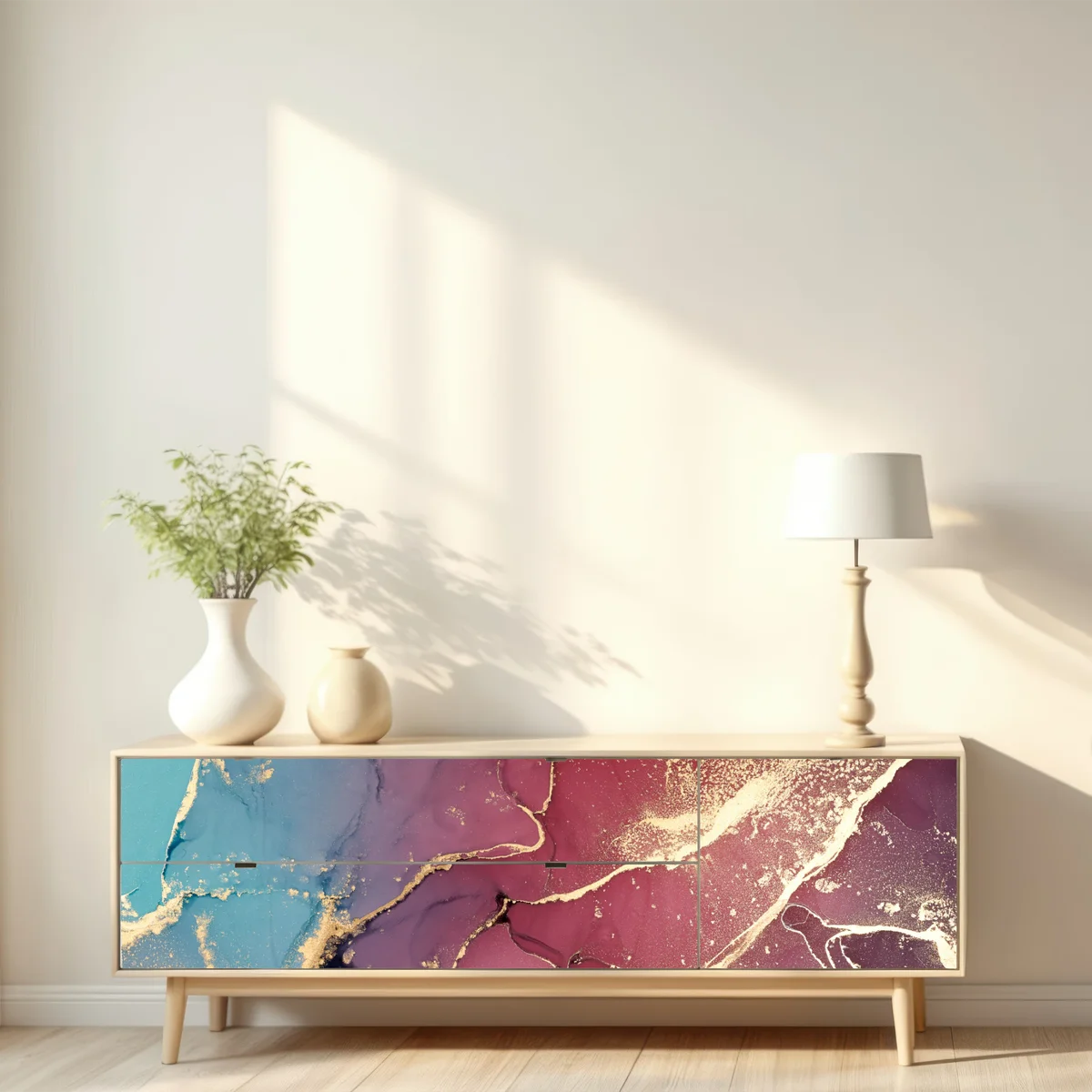 Repositionierbarer Aufkleber abstraktes marmoriertes bild in türkis und lila mit gold Repositionierbarer Aufkleber abstraktes marmoriertes bild in türkis und lila mit gold