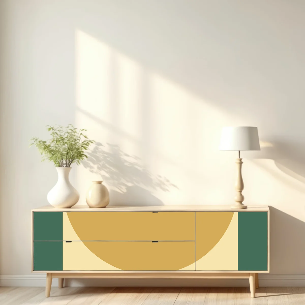 Repositionierbarer Aufkleber goldene sonne über geometrischem block Repositionierbarer Aufkleber goldene sonne über geometrischem block