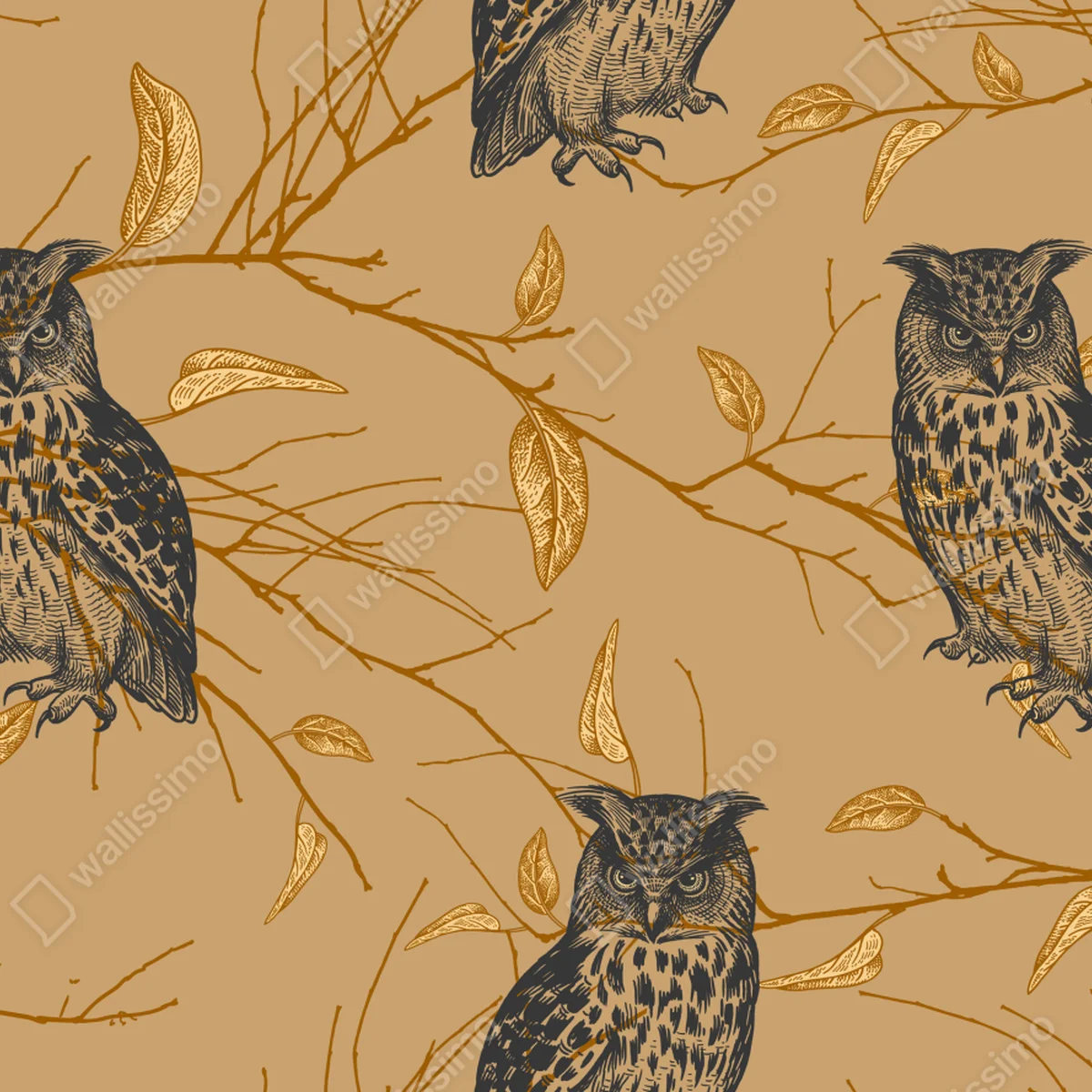 Fototapete goldenes eulenmuster auf beigem hintergrund Fototapete goldenes eulenmuster auf beigem hintergrund