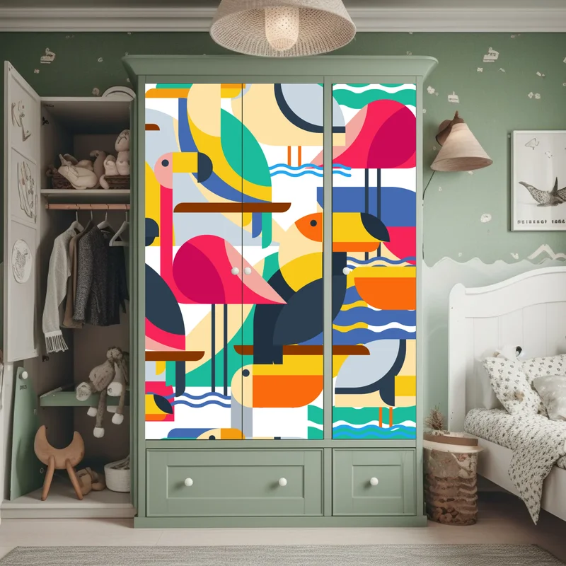 Schrankaufkleber tropisches geometrisches vogelmuster