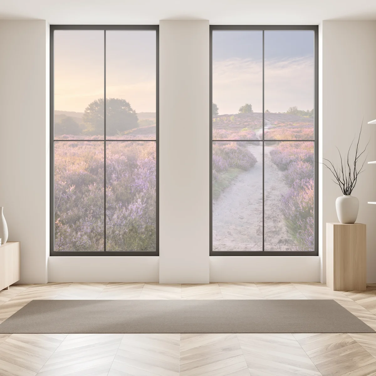 Fensteraufkleber Posbank bei sonnenaufgang über blühender heide Fensteraufkleber Posbank bei sonnenaufgang über blühender heide