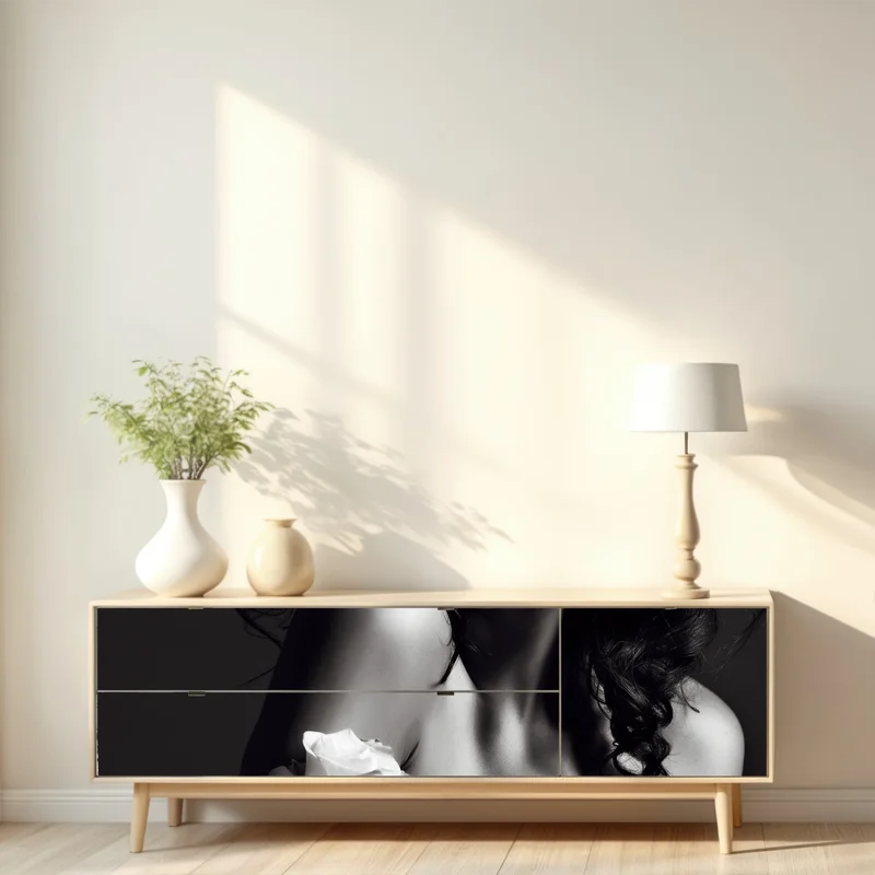 Repositionierbarer Aufkleber sinnliches schwarzweiß-porträt mit rose