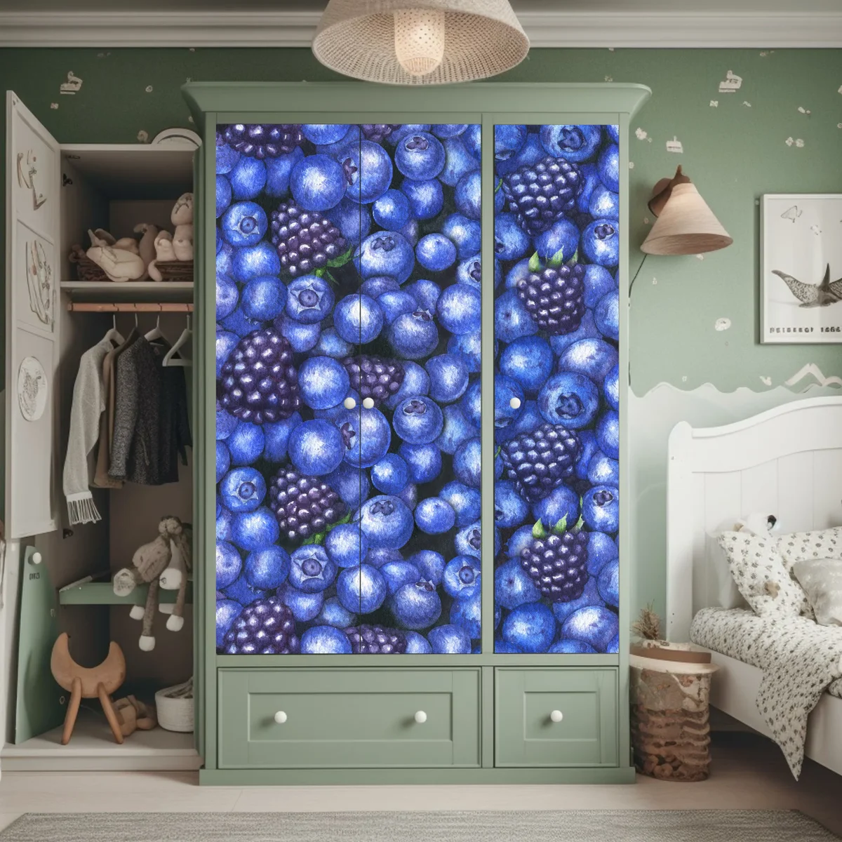 Schrankaufkleber aquarellmuster mit blaubeeren und brombeeren Schrankaufkleber aquarellmuster mit blaubeeren und brombeeren