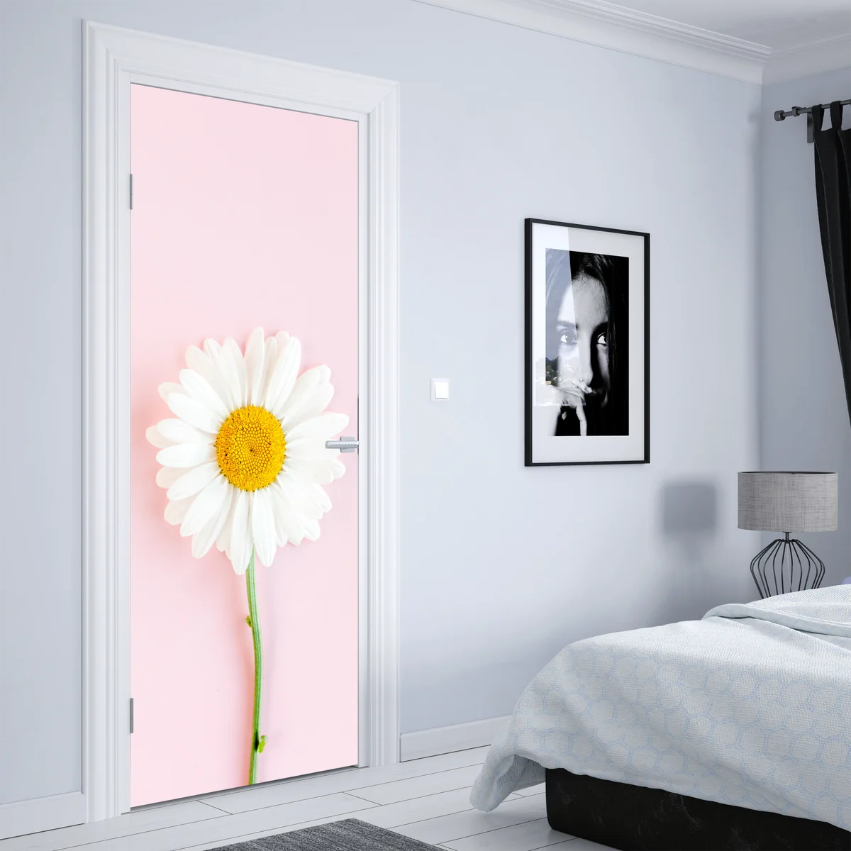 Türaufkleber weißes gänseblümchen auf pastellrosa hintergrund Türaufkleber weißes gänseblümchen auf pastellrosa hintergrund