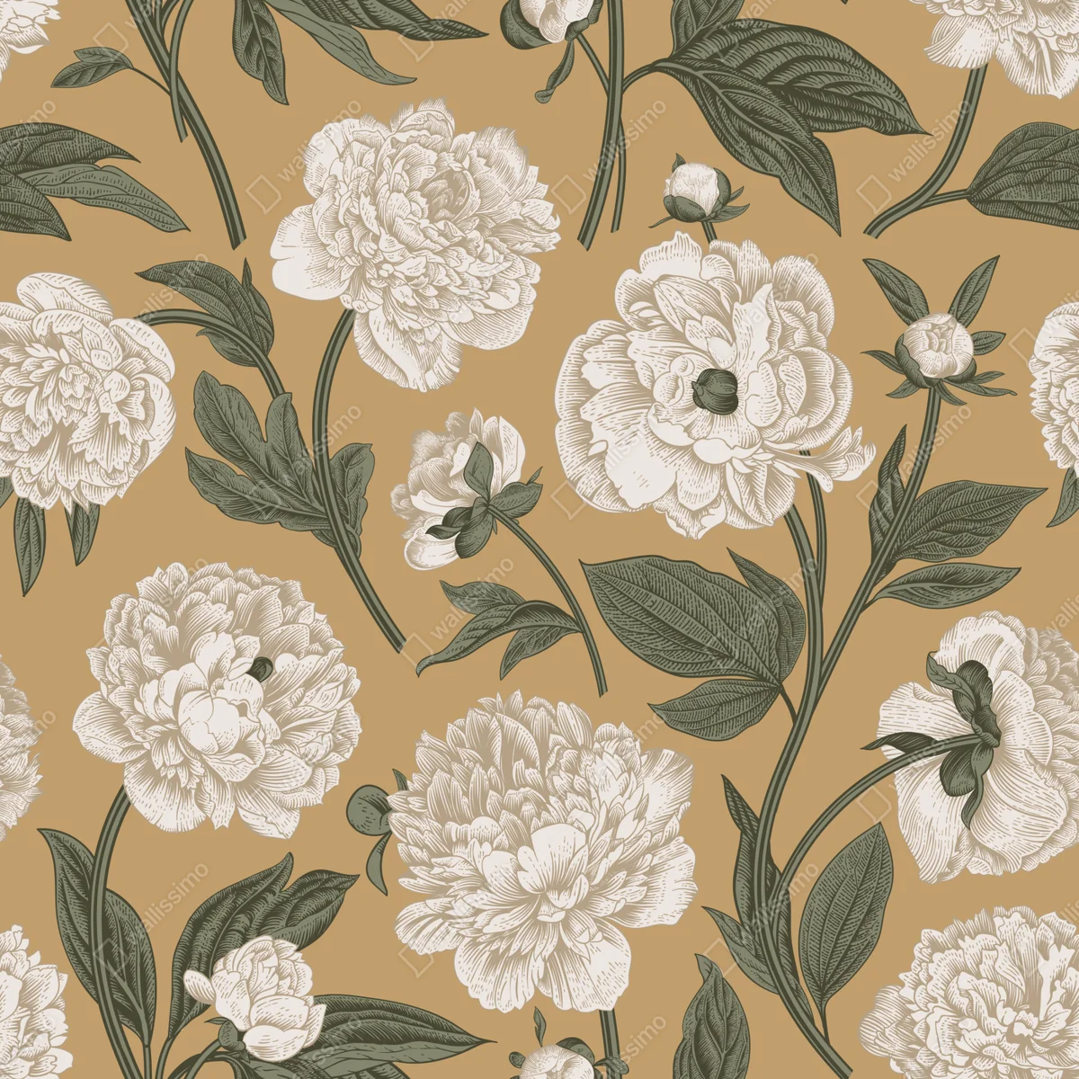 Fototapete vintage botanisches muster mit pfingstrosen Fototapete vintage botanisches muster mit pfingstrosen