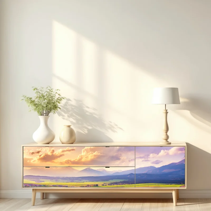 Repositionierbarer Aufkleber frühlingshafte panoramalandschaft der Tatra, Slowakei