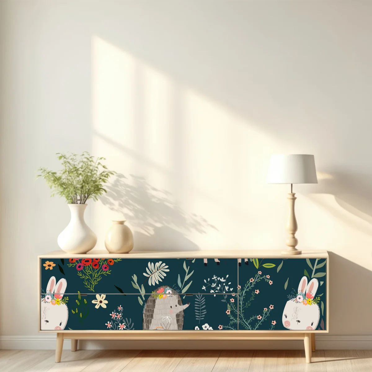 Repositionierbarer Aufkleber waldfreunde blumenmuster fürs kinderzimmer Repositionierbarer Aufkleber waldfreunde blumenmuster fürs kinderzimmer